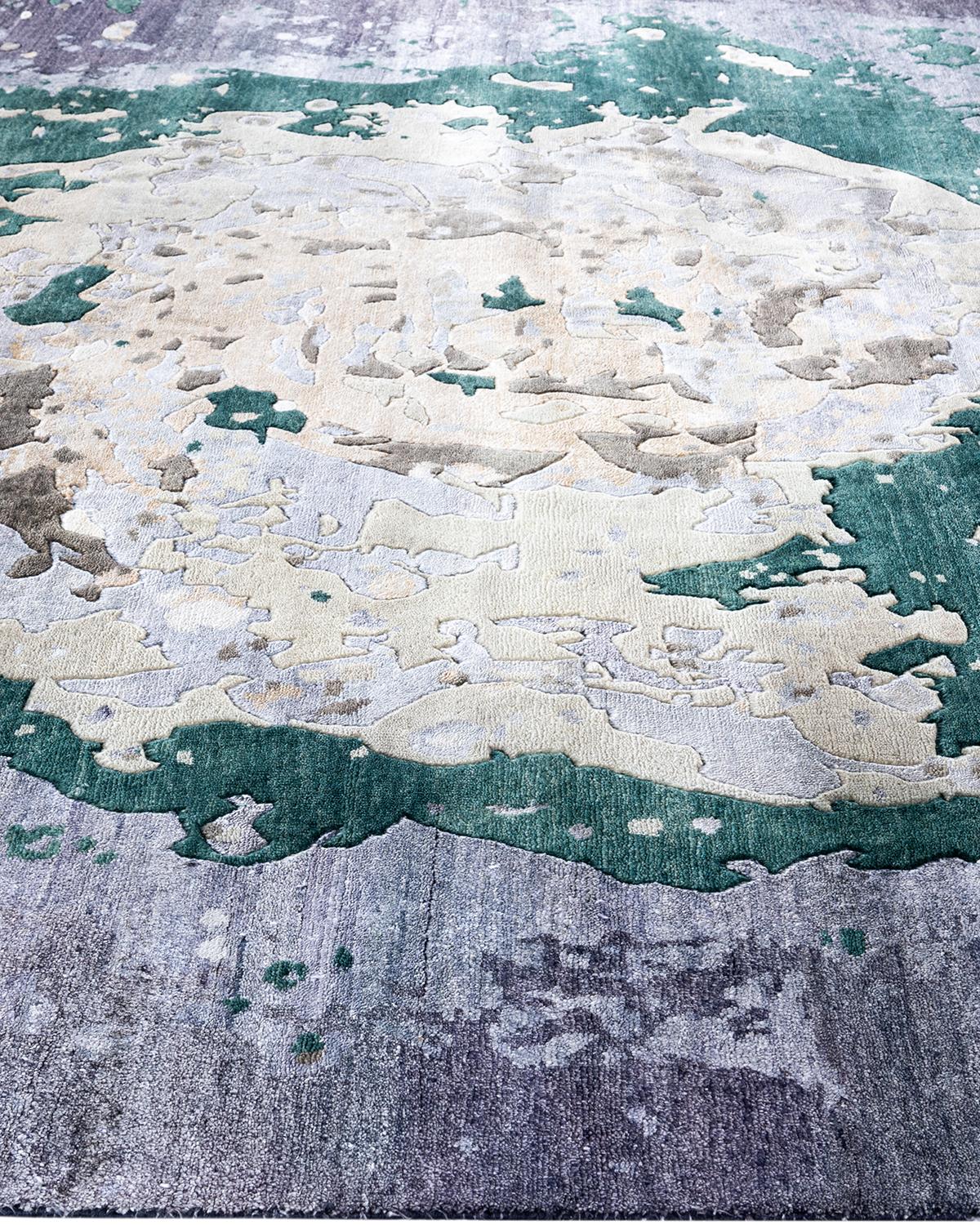 Alfombra Ikat Tradicional Anudada a Mano Abstracta de Seda y Lana Negra 8' 0