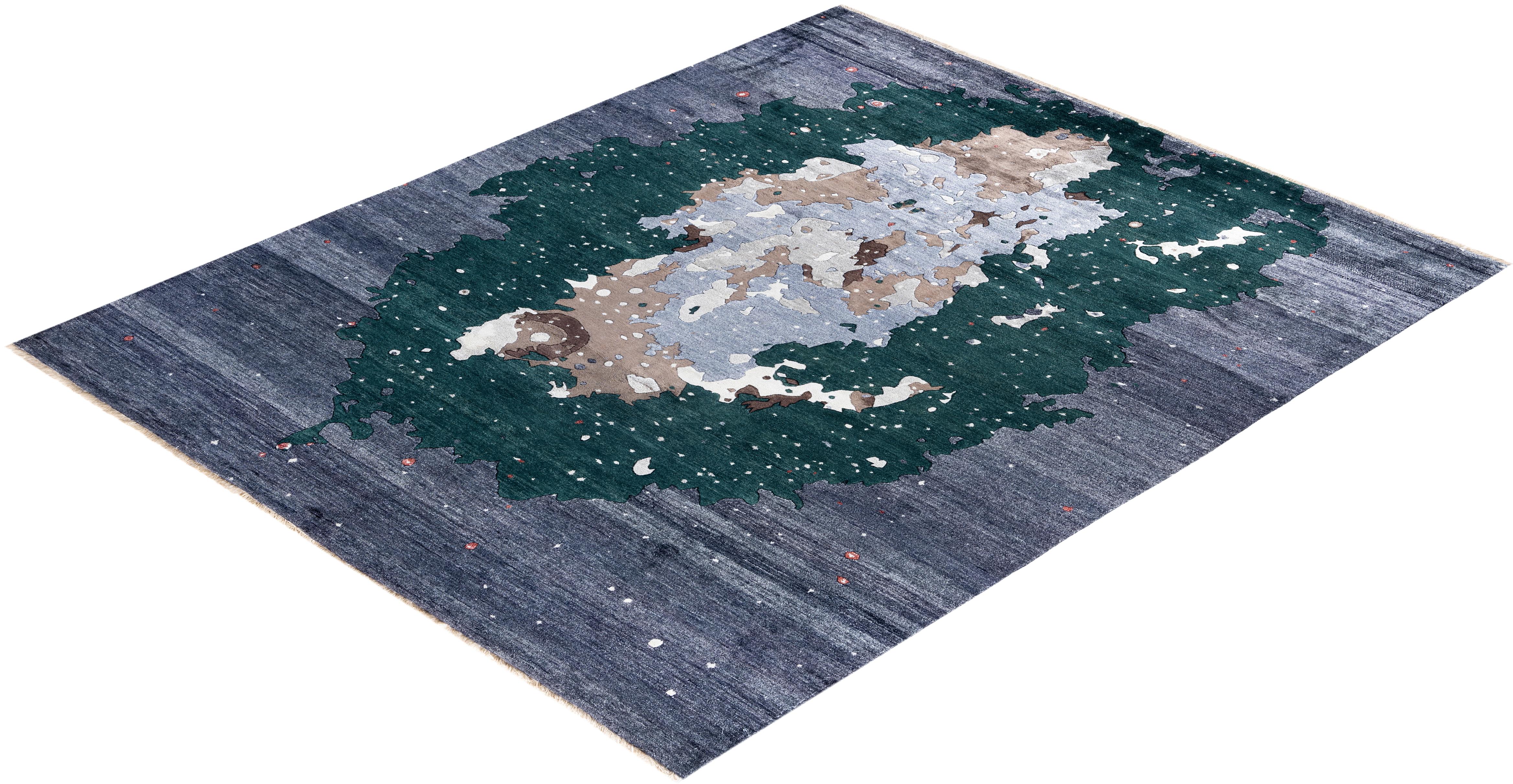 Traditional Ikat Hand Knotted Abstract Silk & Wool Black Area Rug 8' 0