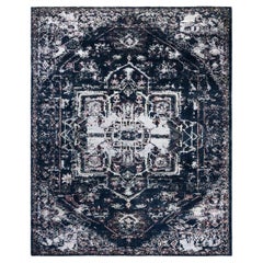 Alfombra Ikat Tradicional Anudada a Mano Abstracta de Seda y Lana Negra 8' 0" x 9' 10