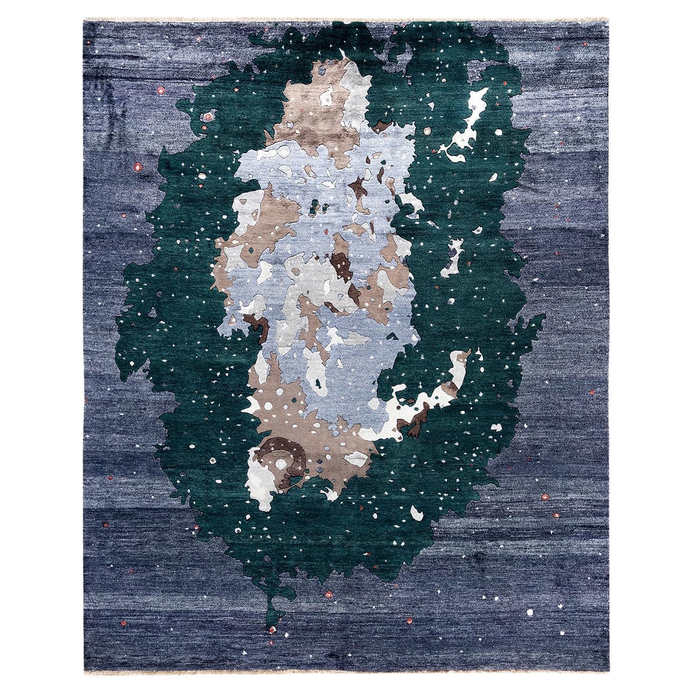 Traditional Ikat Hand Knotted Abstract Silk & Wool Black Area Rug 8' 0" x 9' 10"