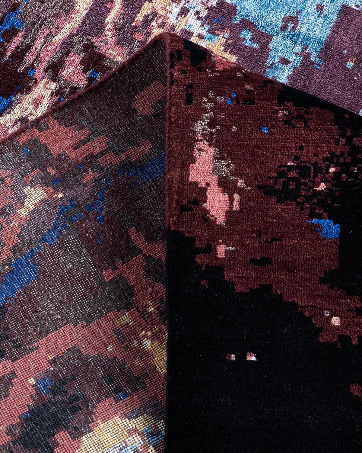 XXI secolo e contemporaneo Tappeto tradizionale Ikat annodato a mano in seta e lana nera 8' 1