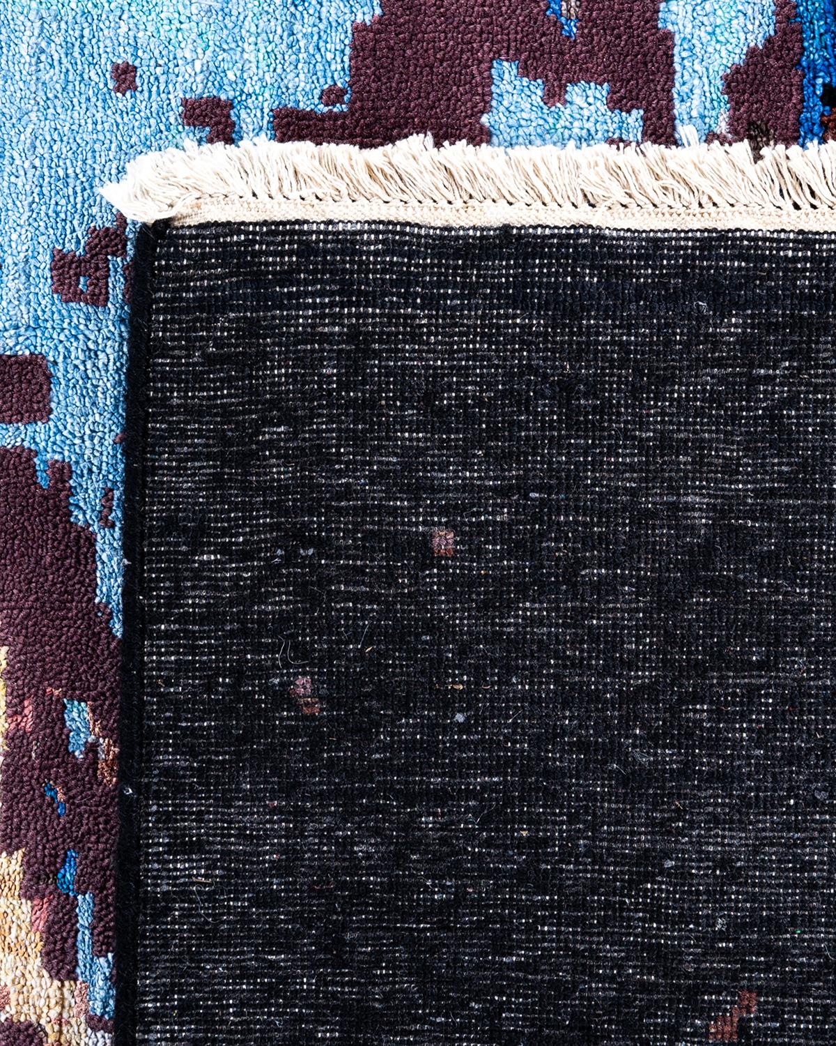 Tapis traditionnel Ikat abstrait noué à la main en soie et laine noire 8' 1