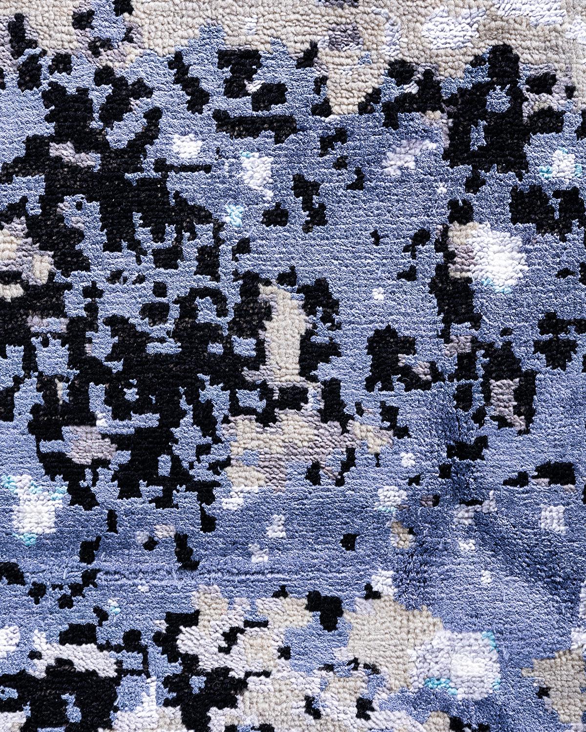 Indiano Tappeto tradizionale Ikat annodato a mano in seta e lana nera 8' 2