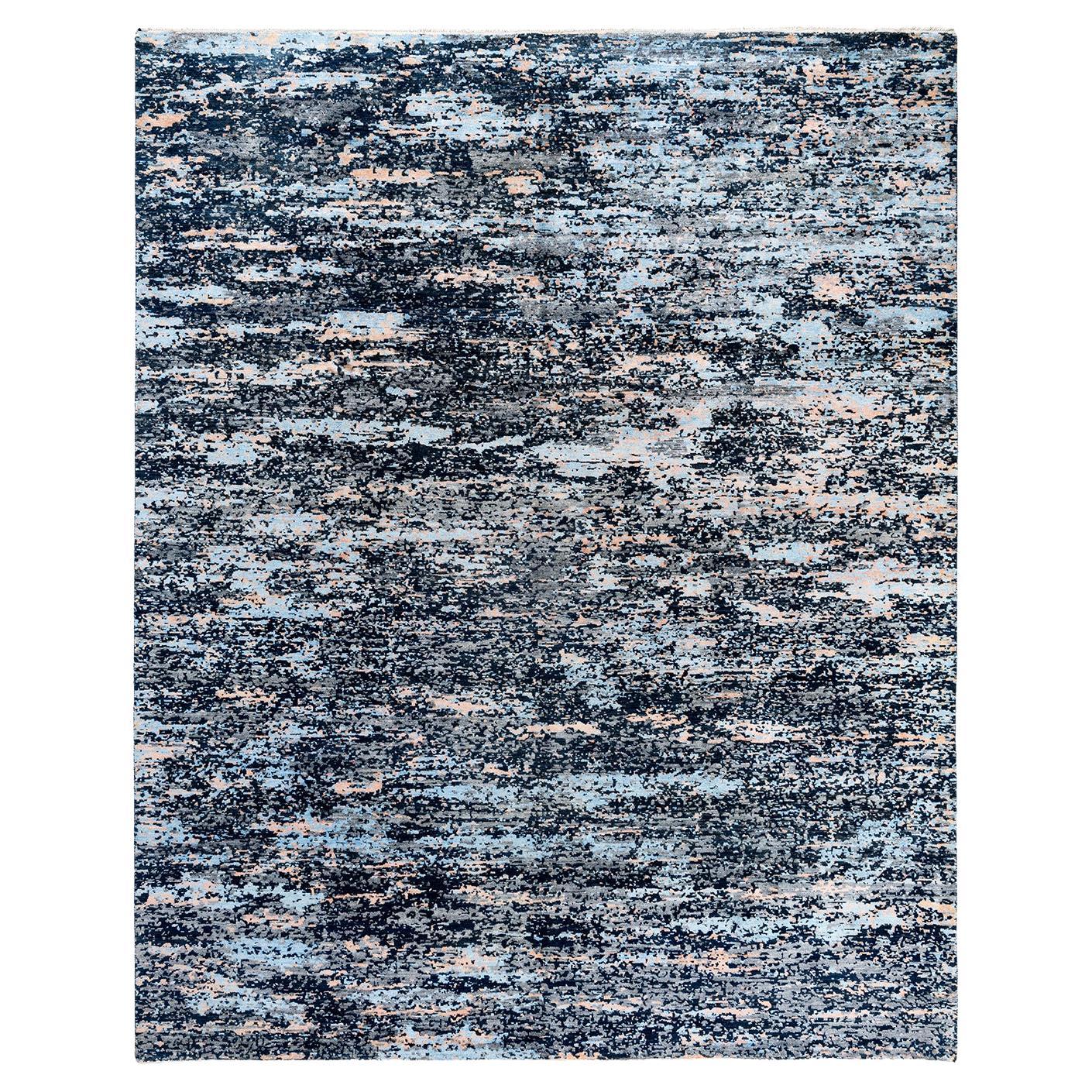 Tappeto tradizionale Ikat annodato a mano in seta e lana nera 8' 2" x 10' 0" in vendita