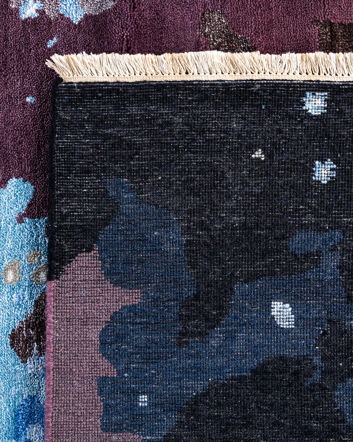 Tappeto tradizionale Ikat annodato a mano in seta e lana nera 8' 2