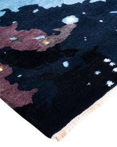 Traditional Ikat Hand Knotted Abstract Silk & Wool Black Area Rug 8' 2" x 10' 4"