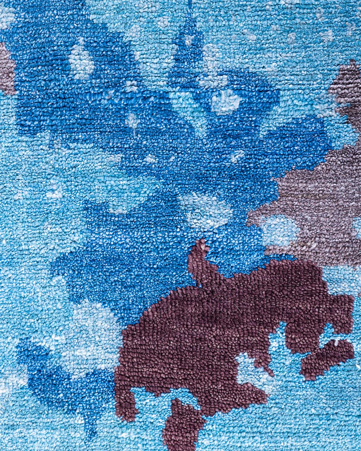 Indian Traditional Ikat Hand Knotted Abstract Silk & Wool Black Area Rug 8' 2