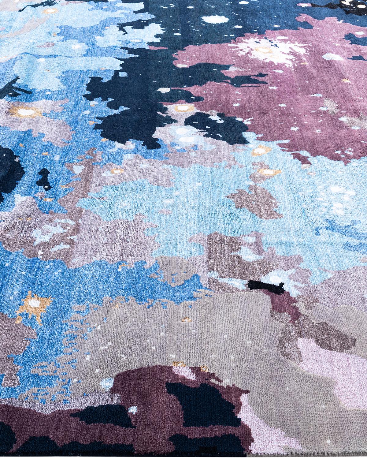 Hand-Knotted Traditional Ikat Hand Knotted Abstract Silk & Wool Black Area Rug 8' 2
