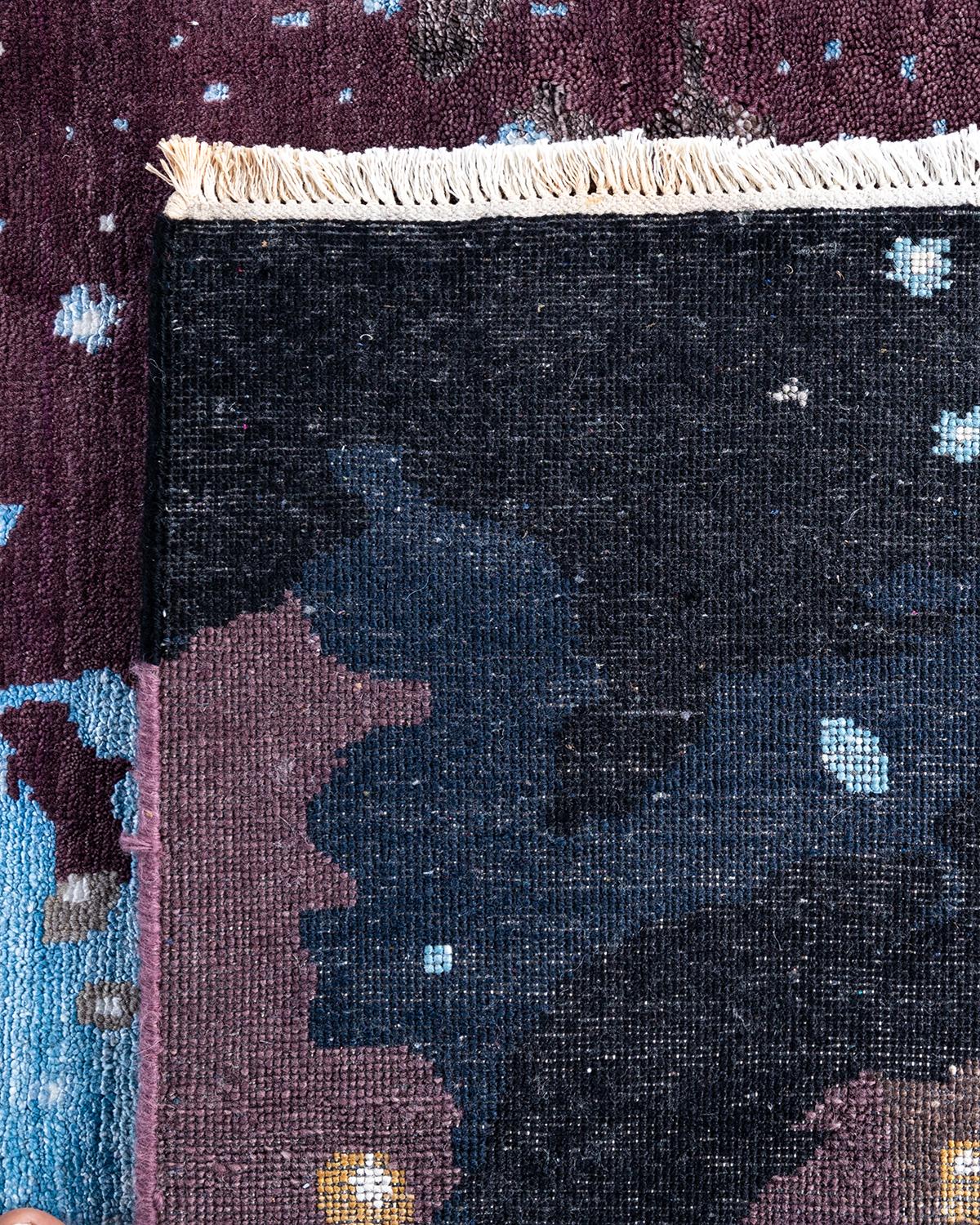 Traditional Ikat Hand Knotted Abstract Silk & Wool Black Area Rug 8' 2