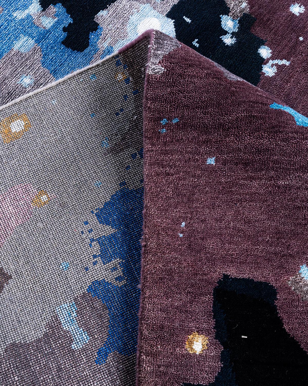 Contemporary Traditional Ikat Hand Knotted Abstract Silk & Wool Black Area Rug 8' 2