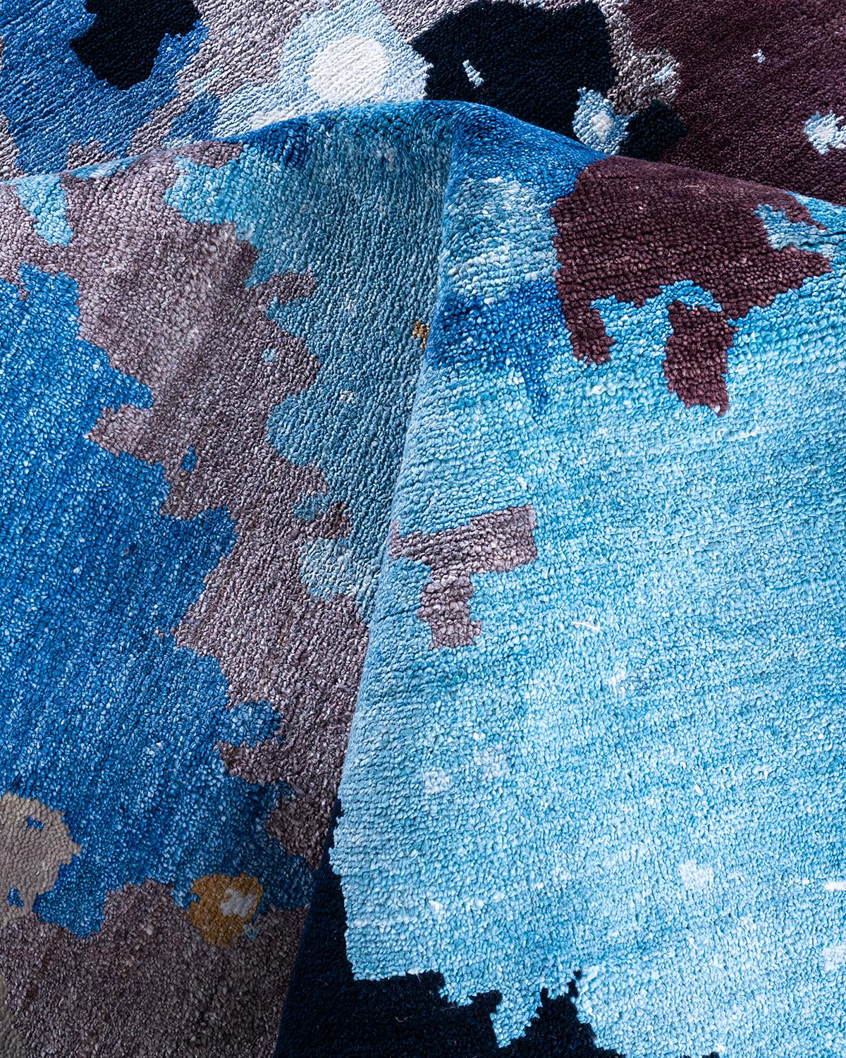 Traditional Ikat Hand Knotted Abstract Silk & Wool Black Area Rug 8' 2