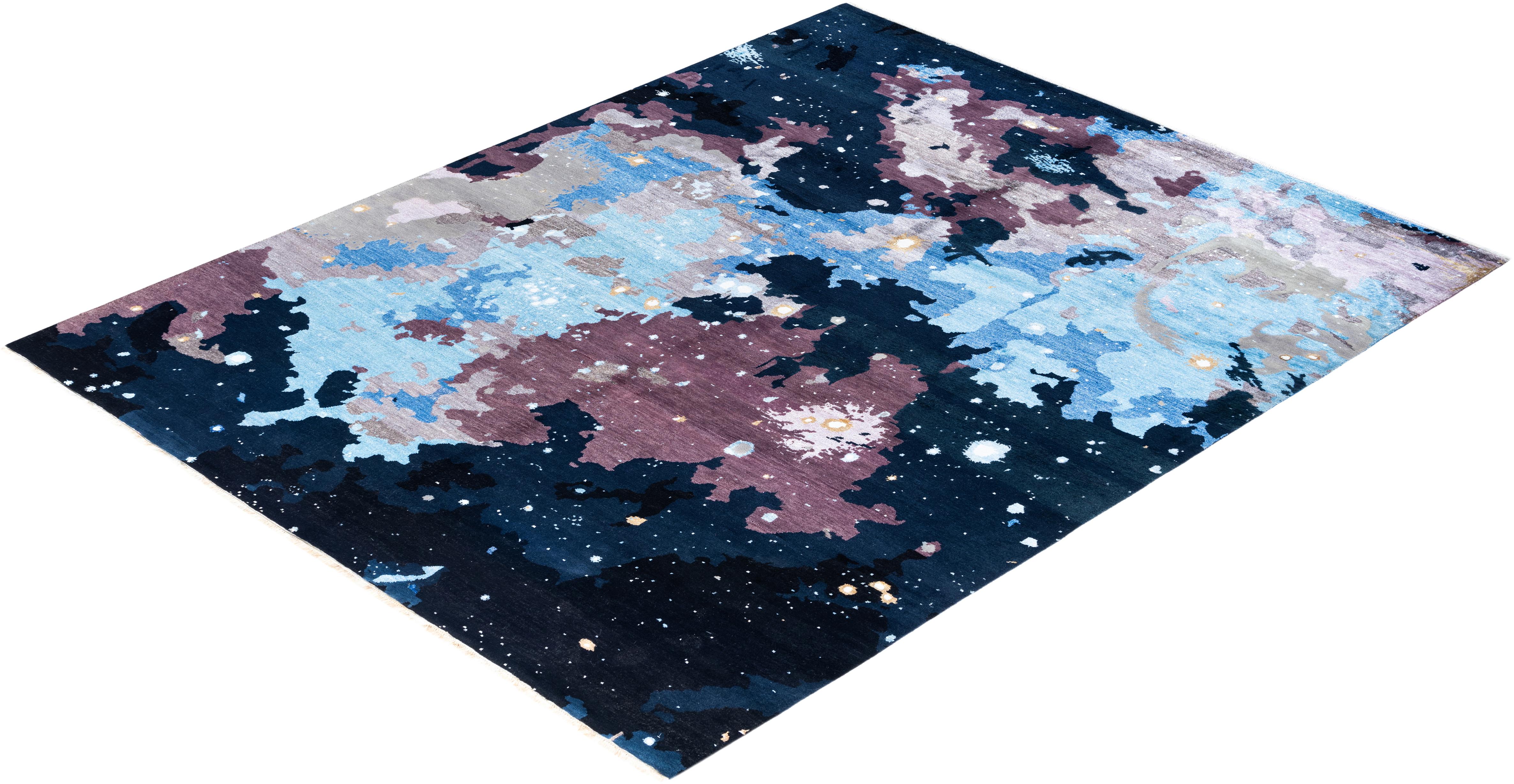 Traditional Ikat Hand Knotted Abstract Silk & Wool Black Area Rug 8' 2