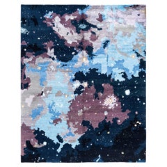 Traditional Ikat Hand Knotted Abstract Silk & Wool Black Area Rug 8' 2" x 10' 4"