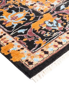 Traditional Ikat Hand Knotted Abstract Silk & Wool Black Area Rug 9' 2" x 12' 3"