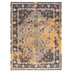 Traditional Ikat Hand Knotted Abstract Silk & Wool Black Area Rug 9' 2" x 12' 3"