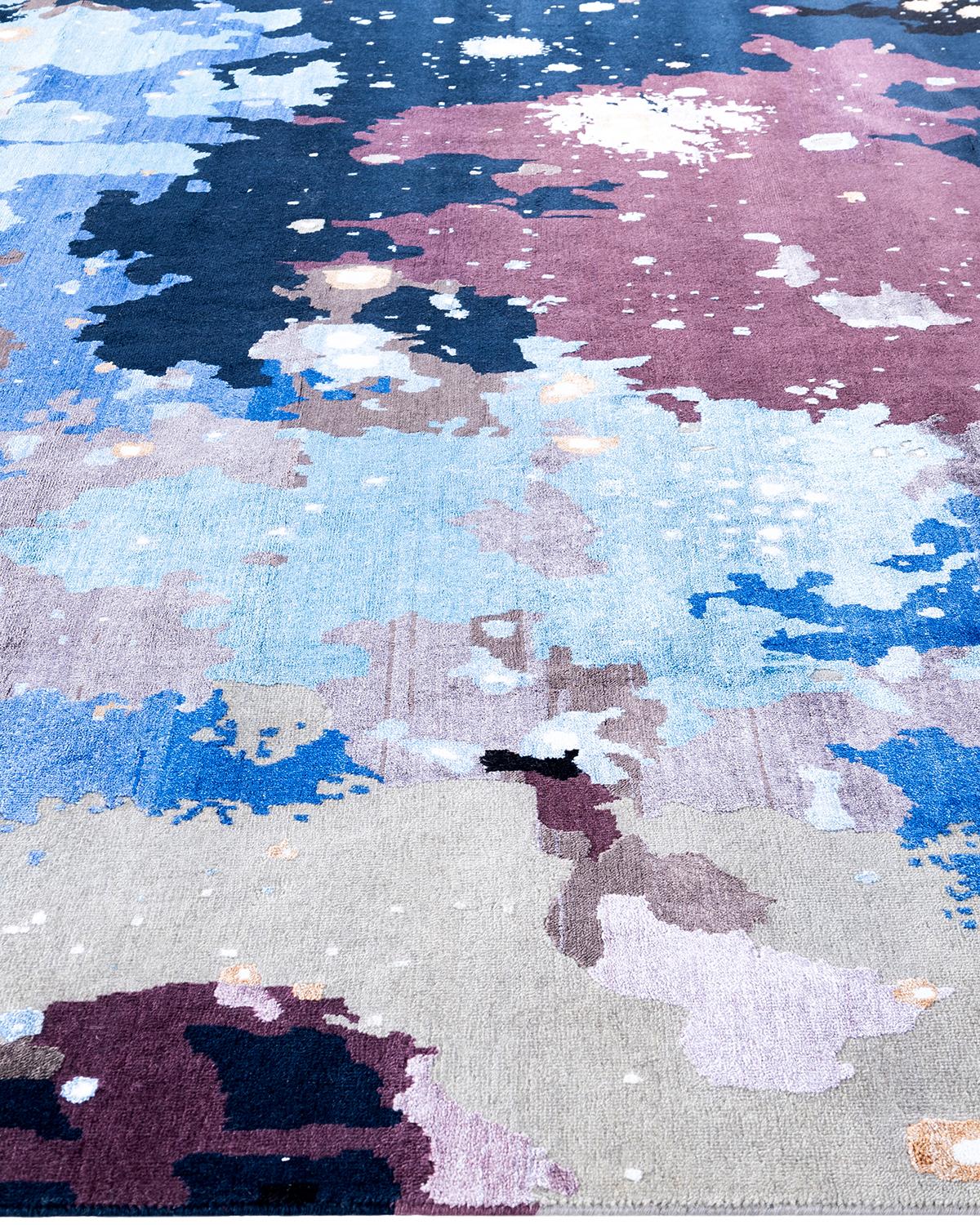 Hand-Knotted Traditional Ikat Hand Knotted Abstract Silk & Wool Black Area Rug 9' 3