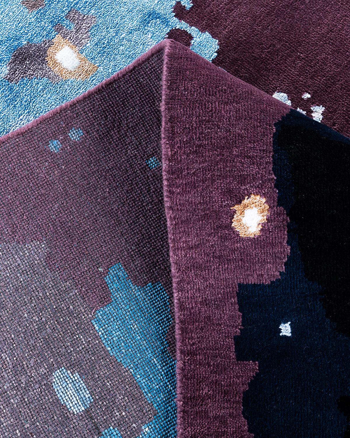 Contemporary Traditional Ikat Hand Knotted Abstract Silk & Wool Black Area Rug 9' 3