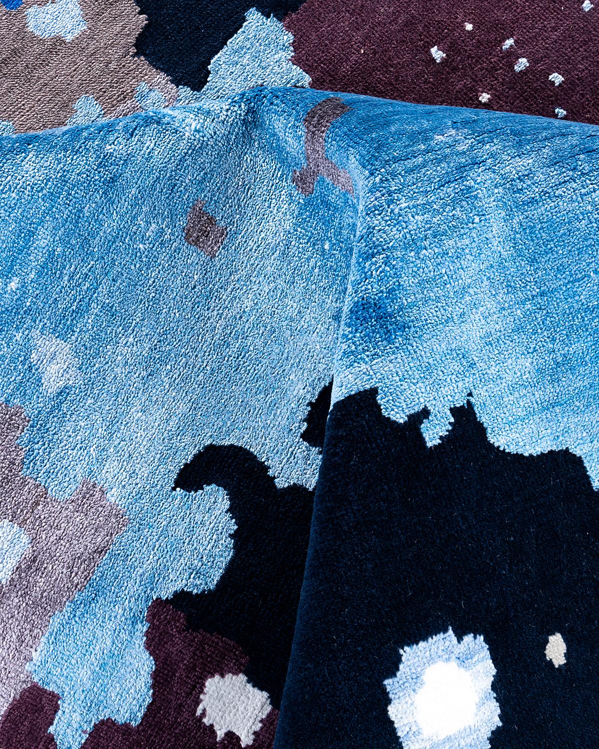 Traditional Ikat Hand Knotted Abstract Silk & Wool Black Area Rug 9' 3