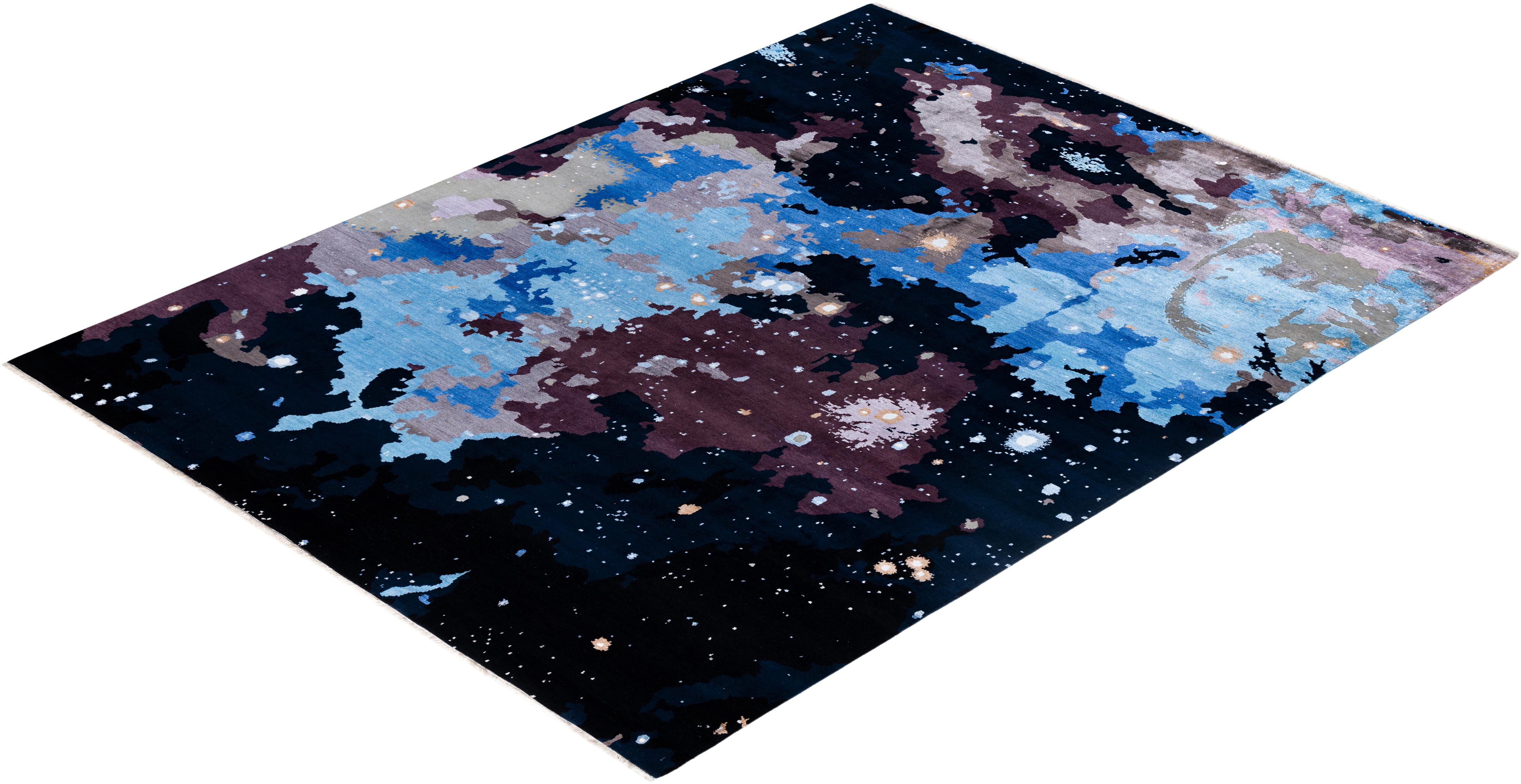 Traditional Ikat Hand Knotted Abstract Silk & Wool Black Area Rug 9' 3