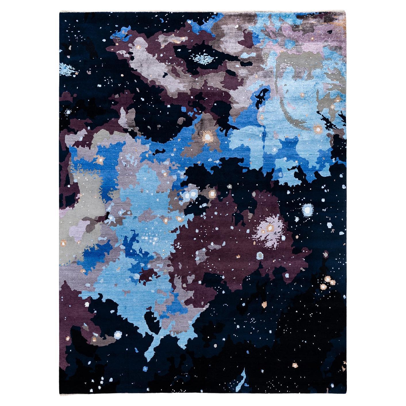 Traditional Ikat Hand Knotted Abstract Silk & Wool Black Area Rug 9' 3" x 12' 2"
