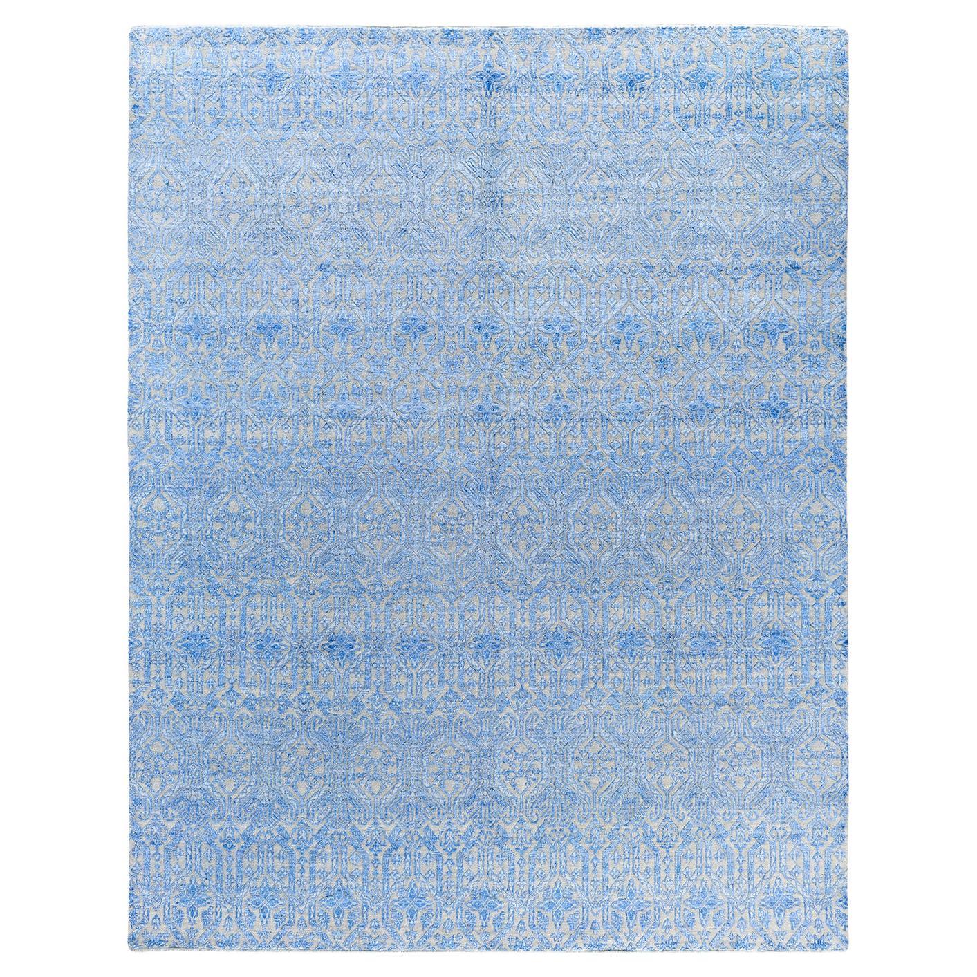 Traditional Ikat Hand Knotted Abstract Silk & Wool Blue Area Rug 8' 0" x 10' 1"
