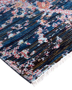Traditional Ikat Hand Knotted Abstract Silk & Wool Blue Area Rug 8' 1" x 9' 10"