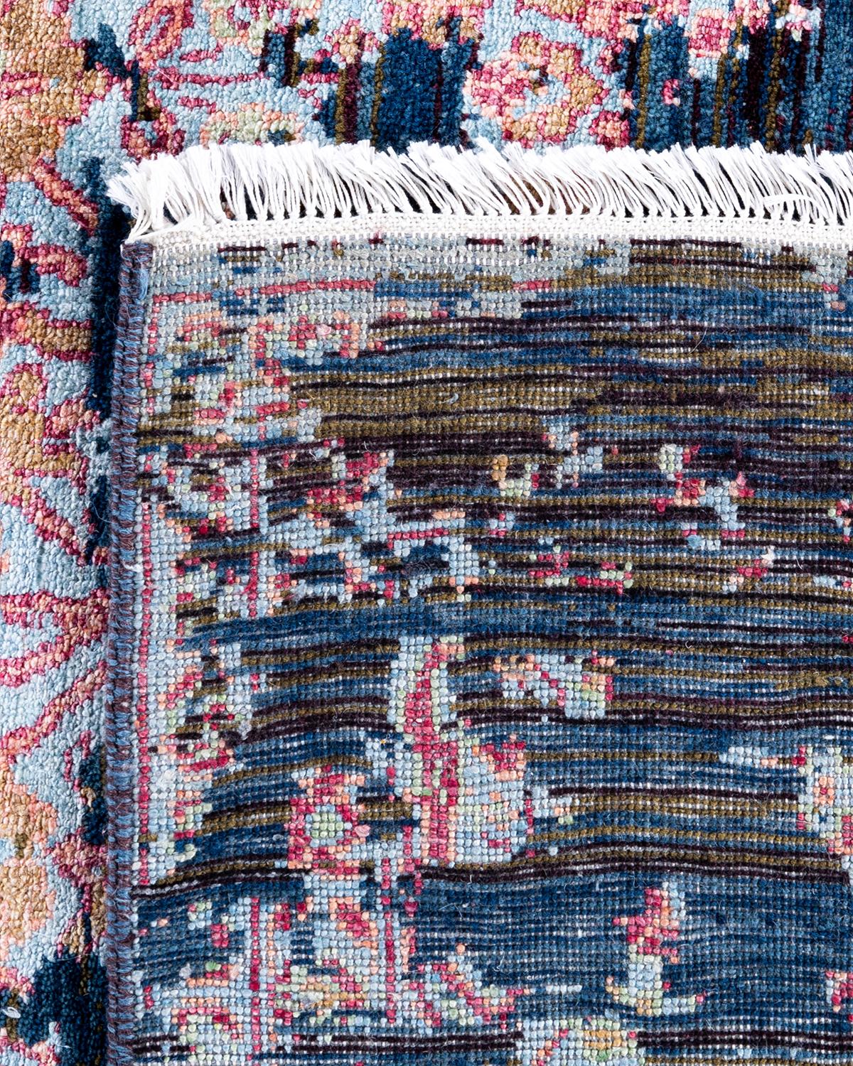 Traditional Ikat Hand Knotted Abstract Silk & Wool Blue Area Rug 8' 1