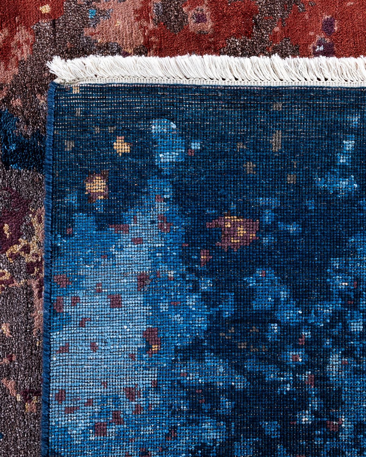 Tappeto tradizionale Ikat annodato a mano in seta e lana blu 8' 2