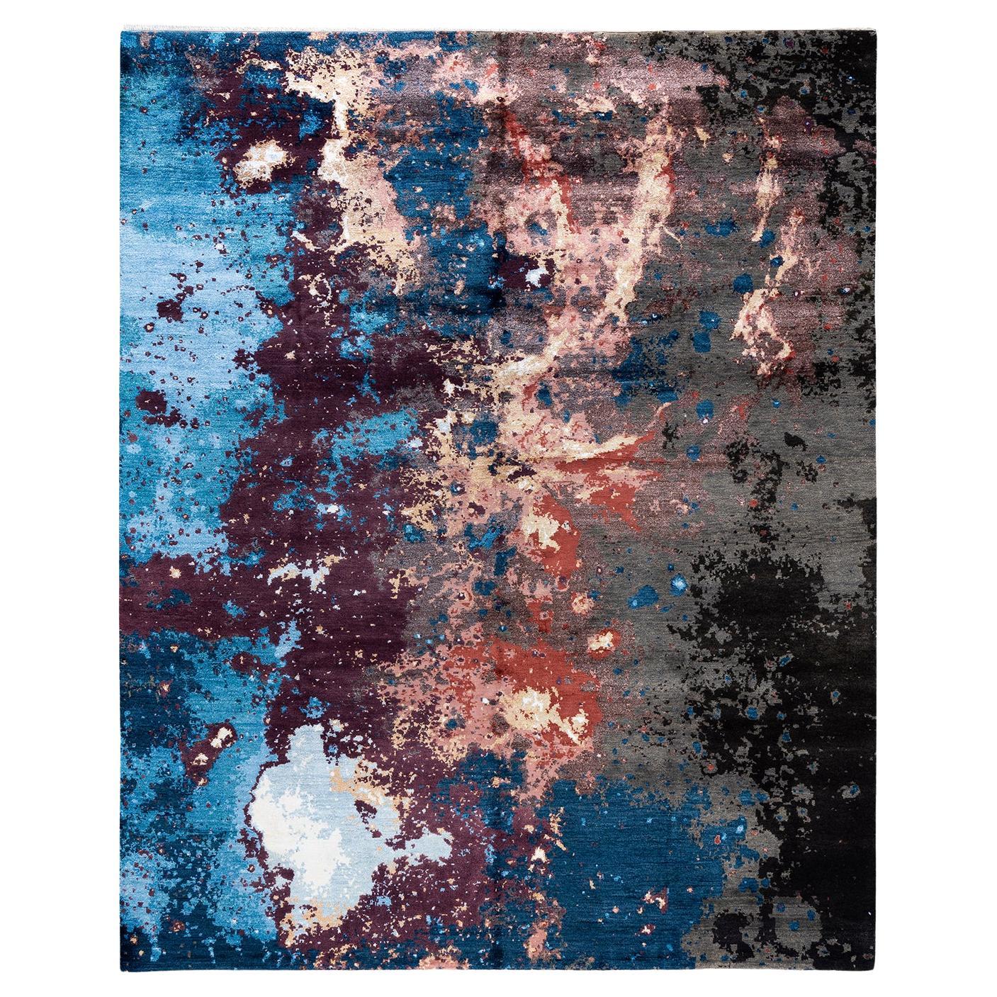 Traditional Ikat Hand Knotted Abstract Silk & Wool Blue Area Rug 8' 2" x 10' 2"