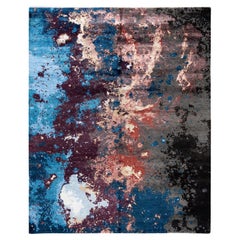 Traditional Ikat Hand Knotted Abstract Silk & Wool Blue Area Rug 8' 2" x 10' 2"