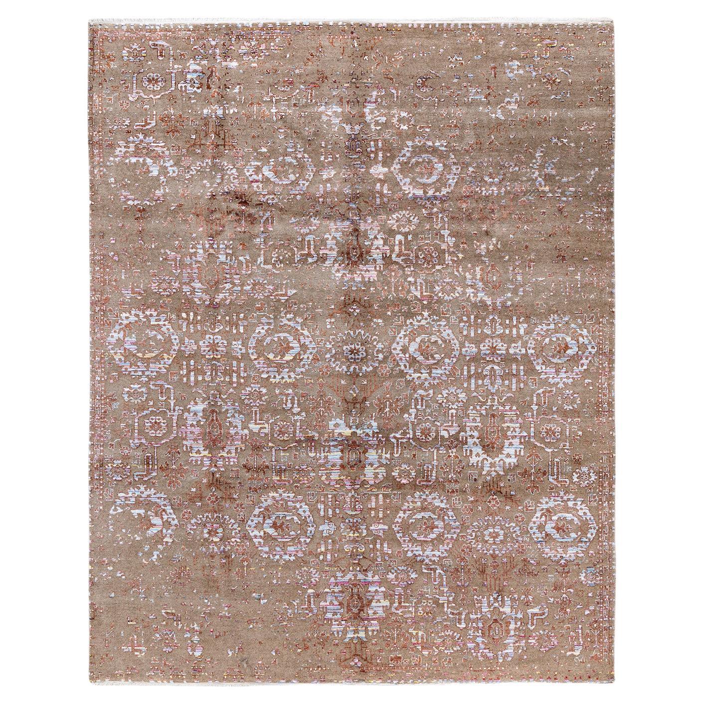 Traditional Ikat Hand Knotted Abstract Silk & Wool Brown Area Rug 8' 0" x 10' 0"