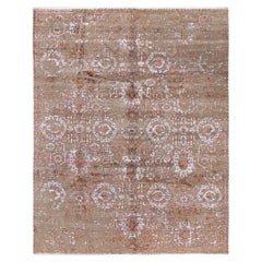 Alfombra Ikat Tradicional Anudada a Mano Abstracta de Seda y Lana Marrón 8' 0" x 10' 0