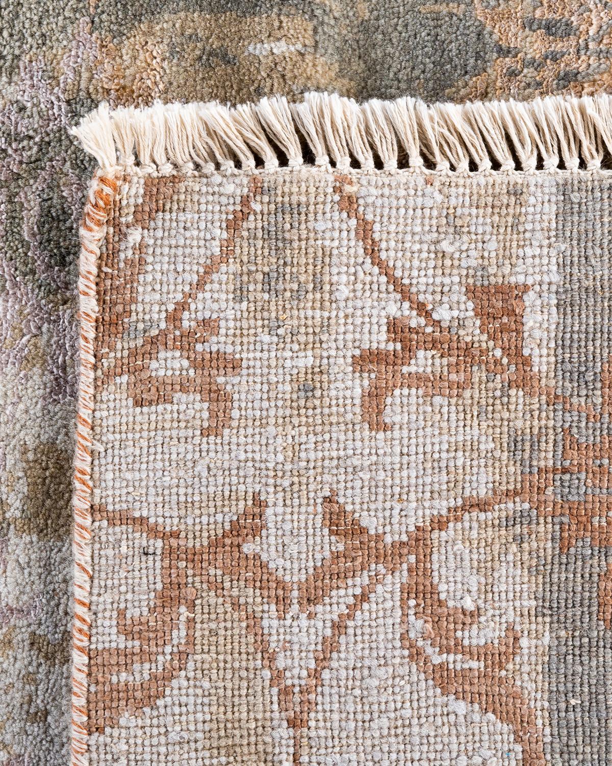 Traditionnel Ikat Abstrait Soie et Laine Noué à la Main Tapis de Surface Brown 8' 1