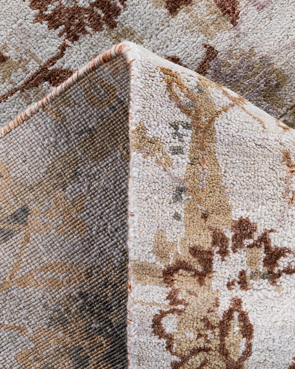 XXIe siècle et contemporain Traditionnel Ikat Abstrait Soie et Laine Noué à la Main Tapis de Surface Brown 8' 1