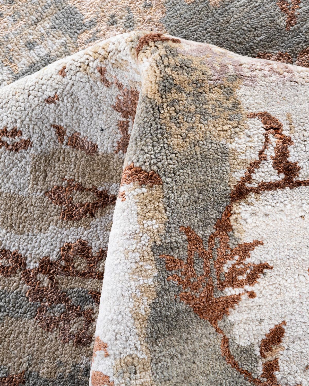 Traditionnel Ikat Abstrait Soie et Laine Noué à la Main Tapis de Surface Brown 8' 1