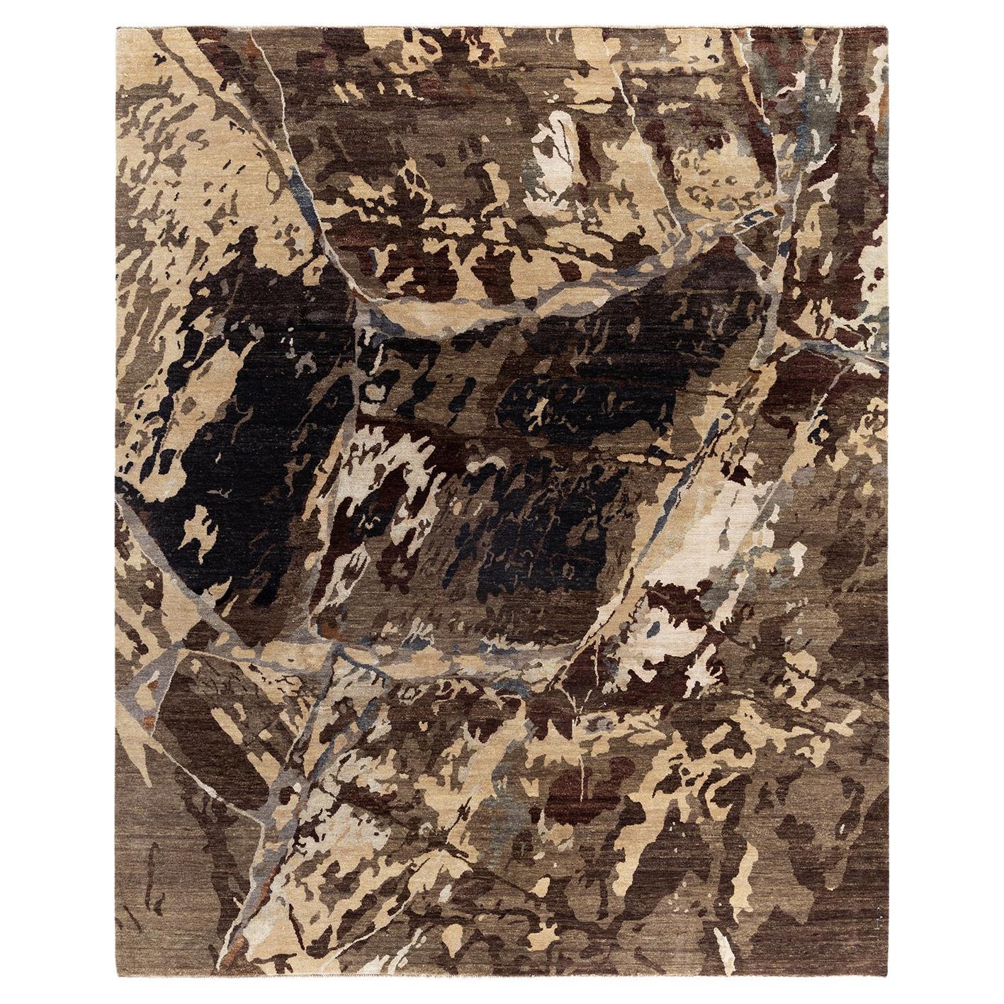 Traditional Ikat Hand Knotted Abstract Silk & Wool Brown Area Rug 8' 1" x 10' 0"