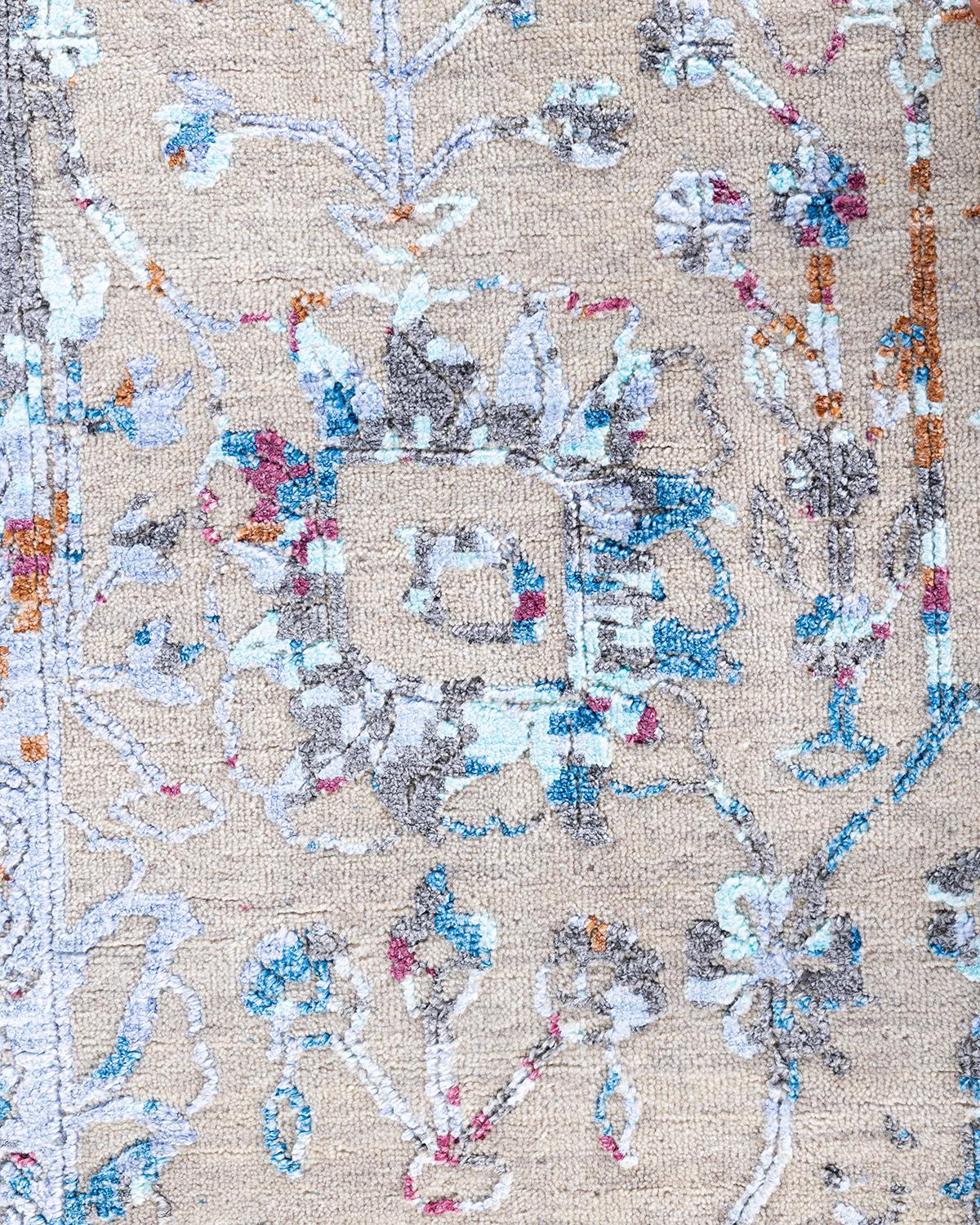 Indian Traditional Ikat Hand Knotted Abstract Silk & Wool Brown Area Rug 8' 1