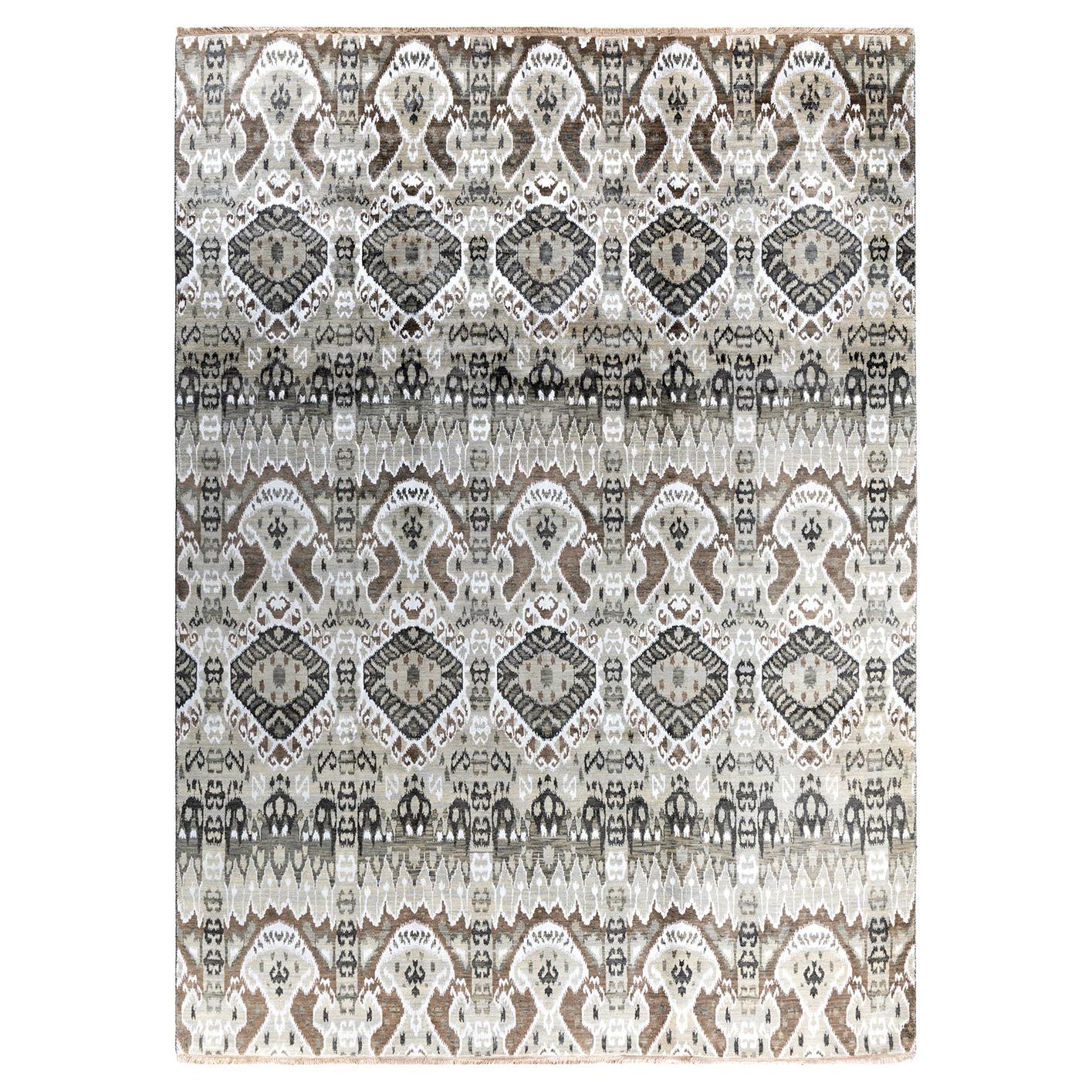 Traditional Ikat Hand Knotted Abstract Silk & Wool Brown Area Rug 8' 10" x 12'1"