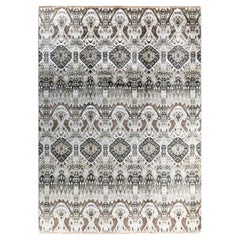 Traditional Ikat Hand Knotted Abstract Silk & Wool Brown Area Rug 8' 10" x 12'1"