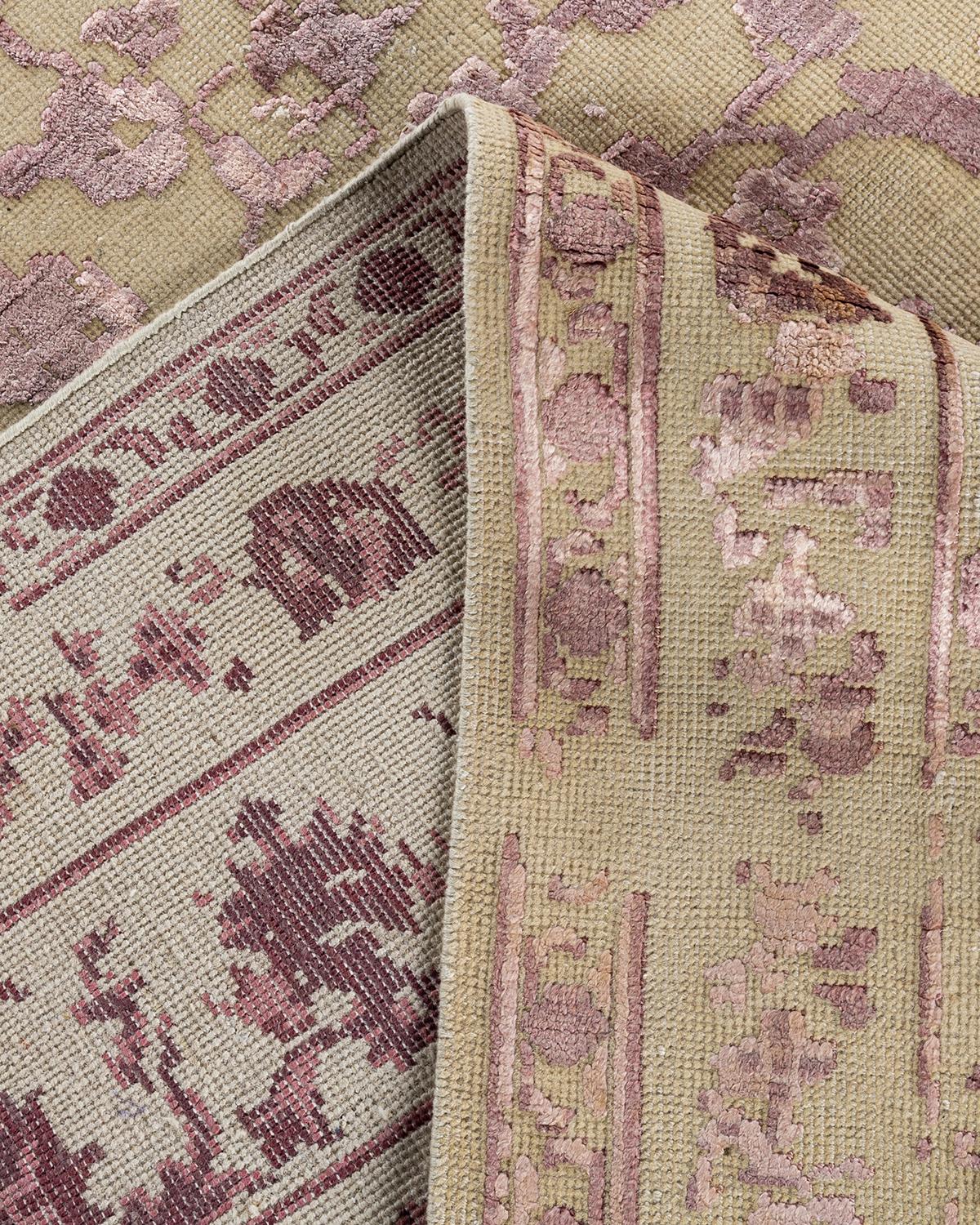 XXI secolo e contemporaneo Tappeto tradizionale Ikat annodato a mano in seta e lana marrone 8'10