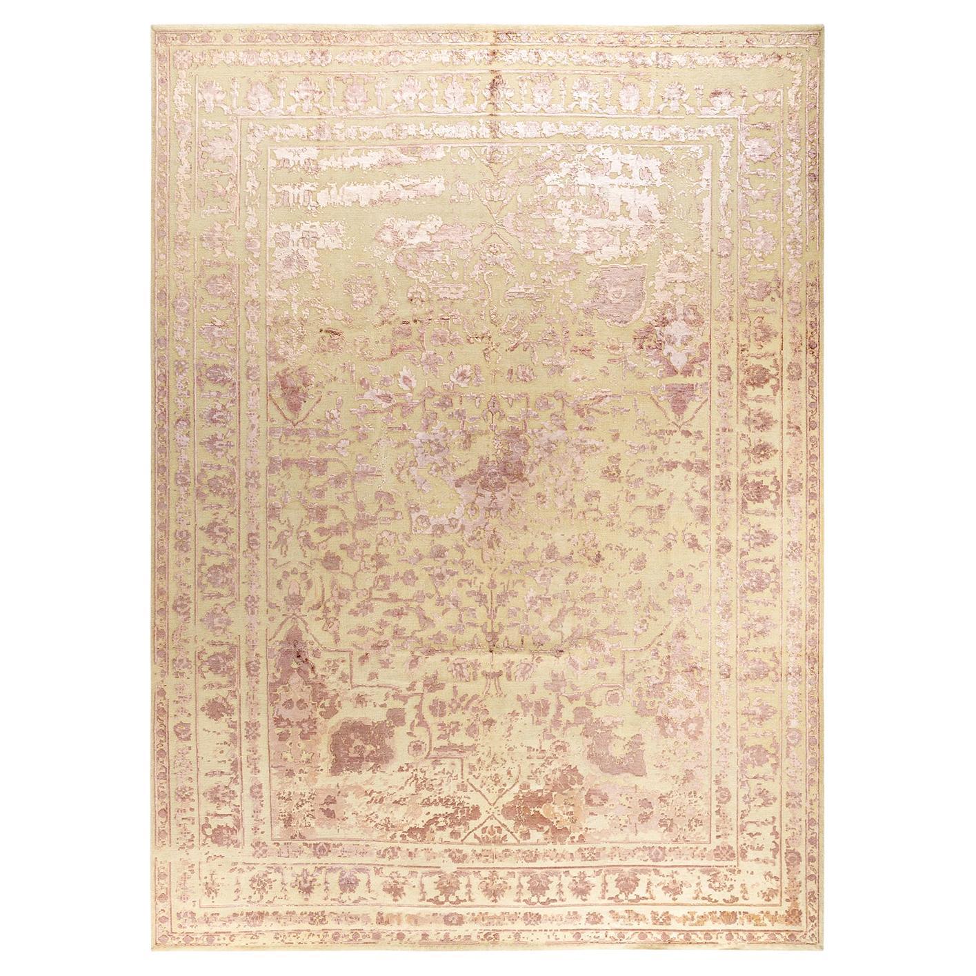 Traditional Ikat Hand Knotted Abstract Silk & Wool Brown Area Rug 8' 10" x 12'2"