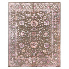Traditionelle Ikat Hand geknüpft abstrakte Seide & Wolle Brown Area Rug 8' 2" x 9' 10"