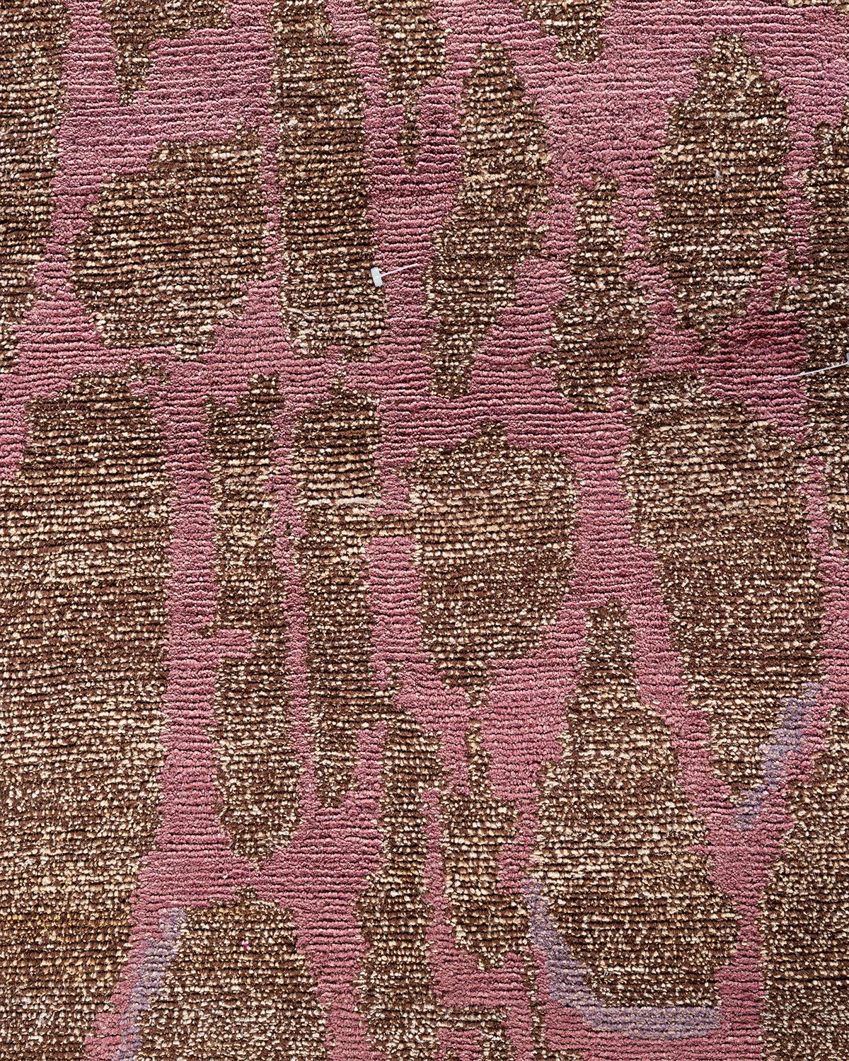 Indian Traditional Ikat Hand Knotted Abstract Silk & Wool Brown Area Rug 9' 0