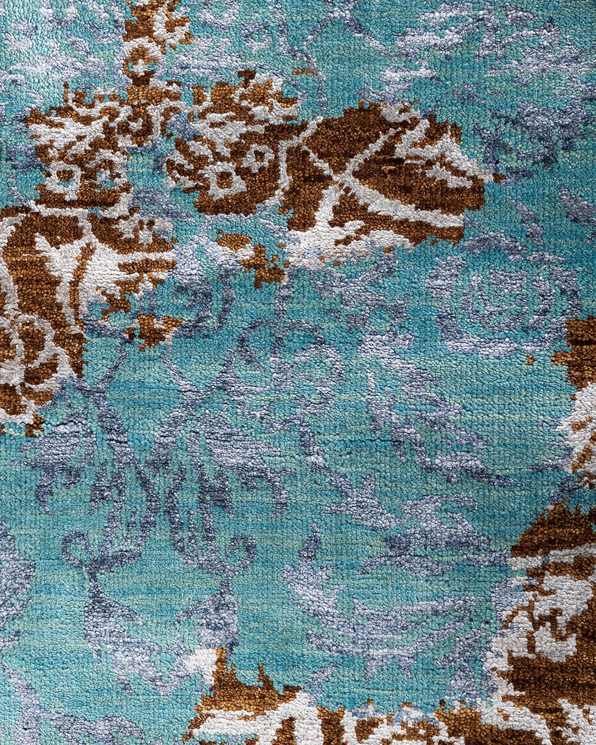 Indian Traditional Ikat Hand Knotted Abstract Silk & Wool Brown Area Rug 9' 0