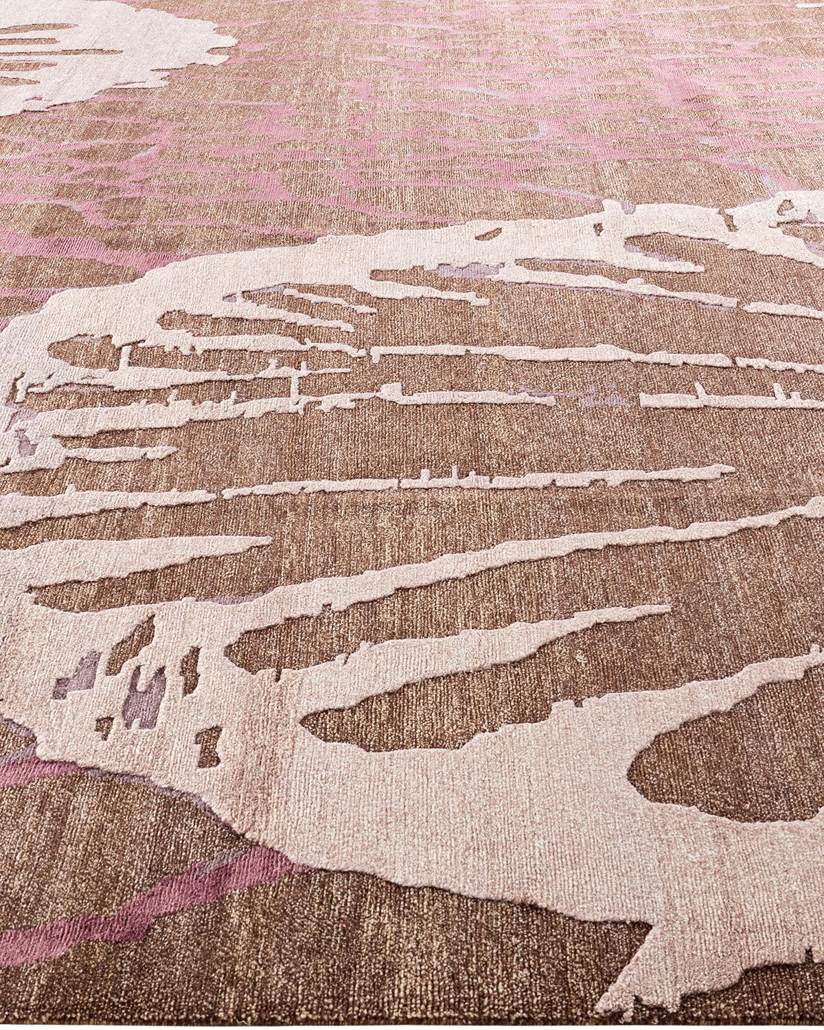 Hand-Knotted Traditional Ikat Hand Knotted Abstract Silk & Wool Brown Area Rug 9' 0