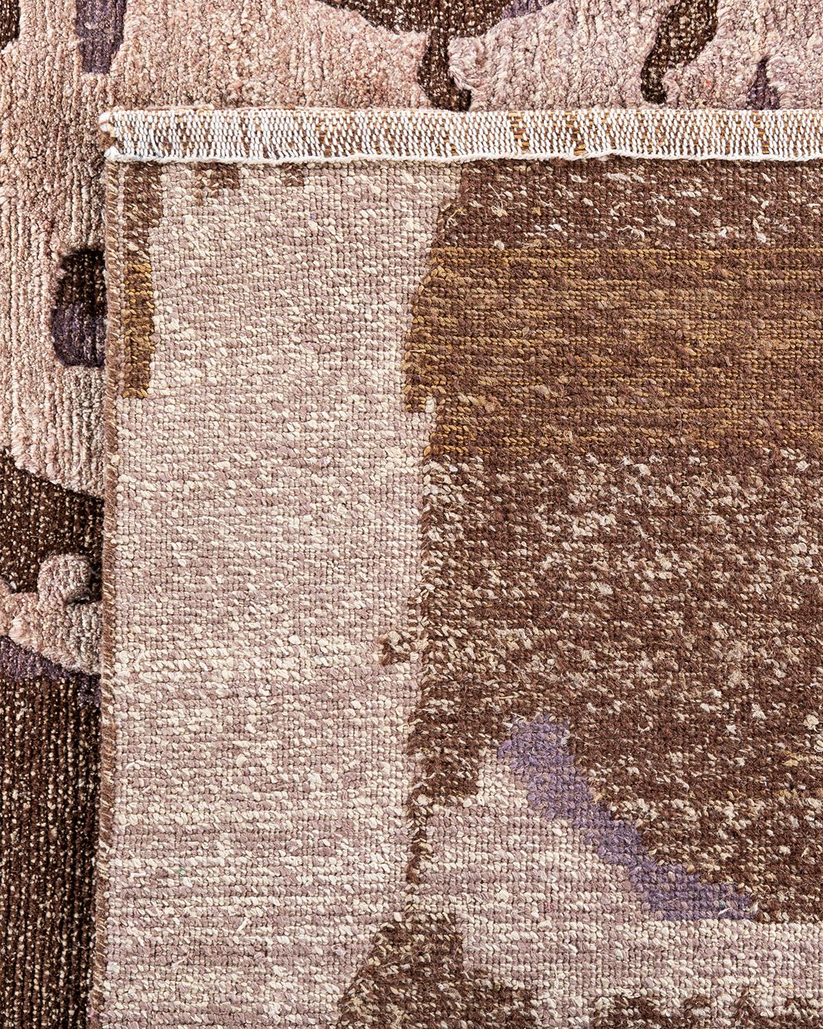 Traditional Ikat Hand Knotted Abstract Silk & Wool Brown Area Rug 9' 0