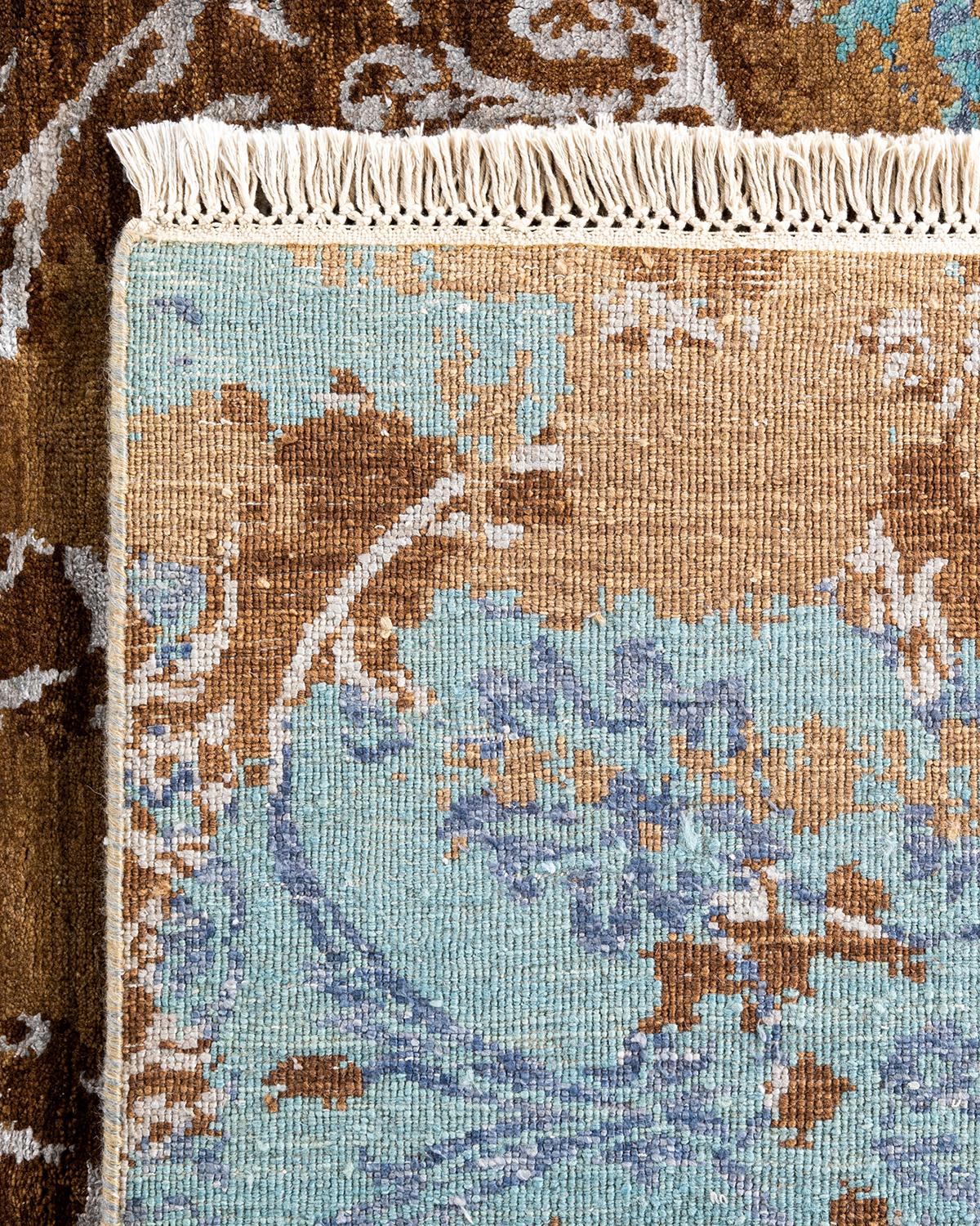 Traditional Ikat Hand Knotted Abstract Silk & Wool Brown Area Rug 9' 0