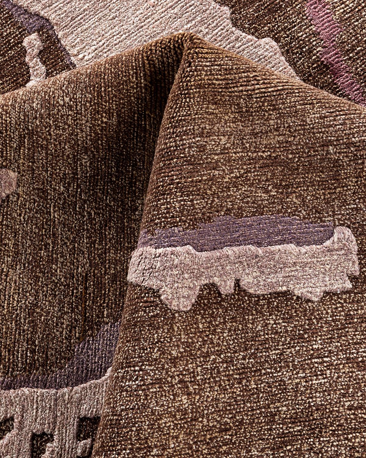 Traditional Ikat Hand Knotted Abstract Silk & Wool Brown Area Rug 9' 0
