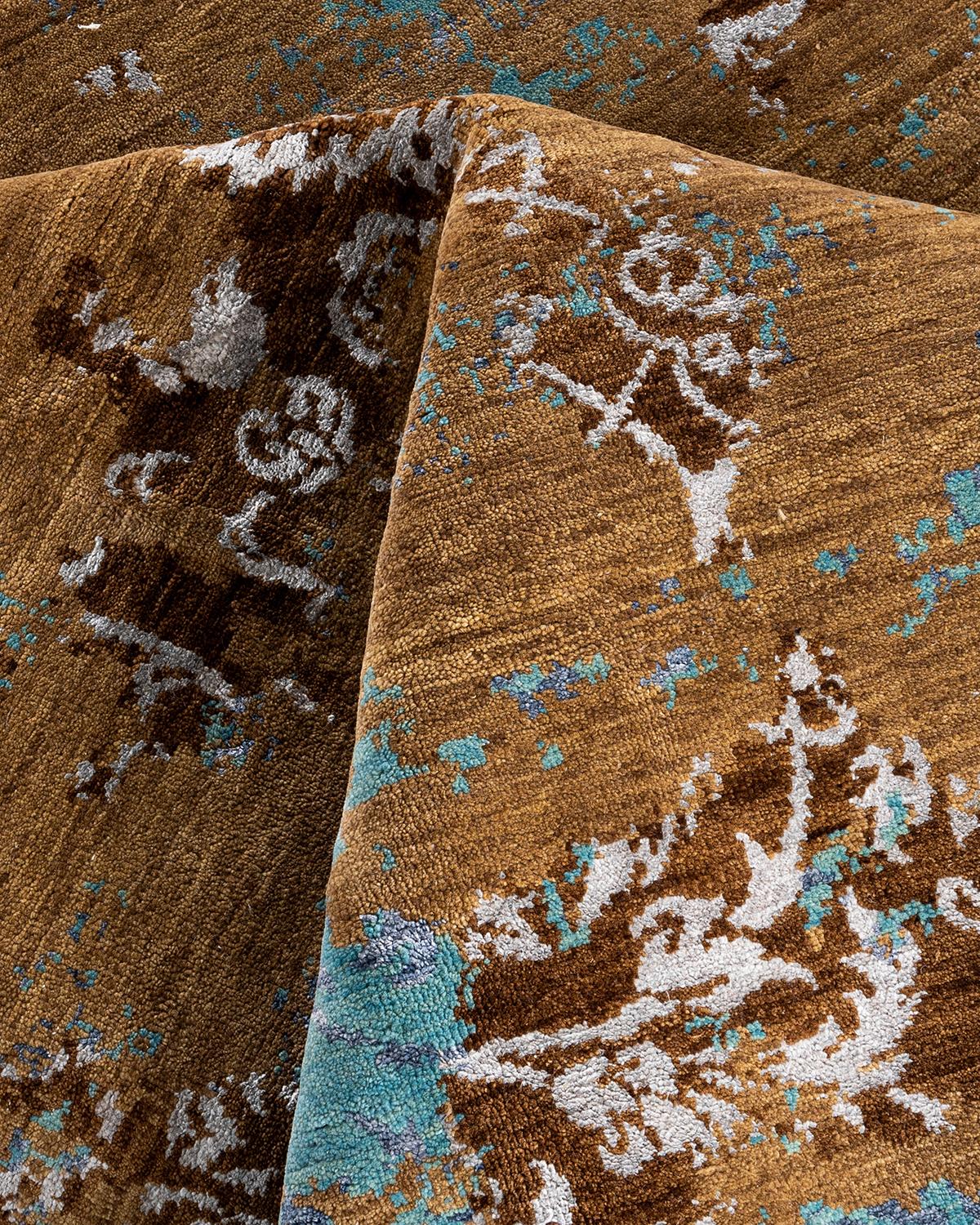 Traditional Ikat Hand Knotted Abstract Silk & Wool Brown Area Rug 9' 0