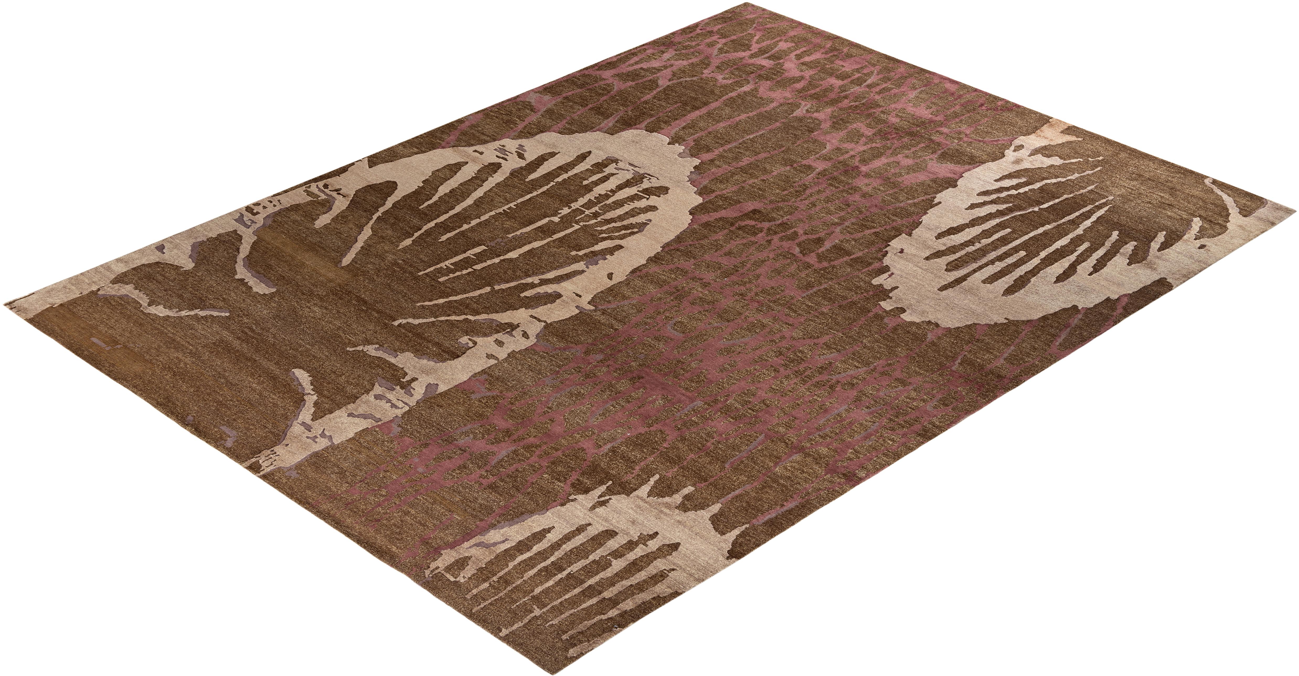 Traditional Ikat Hand Knotted Abstract Silk & Wool Brown Area Rug 9' 0